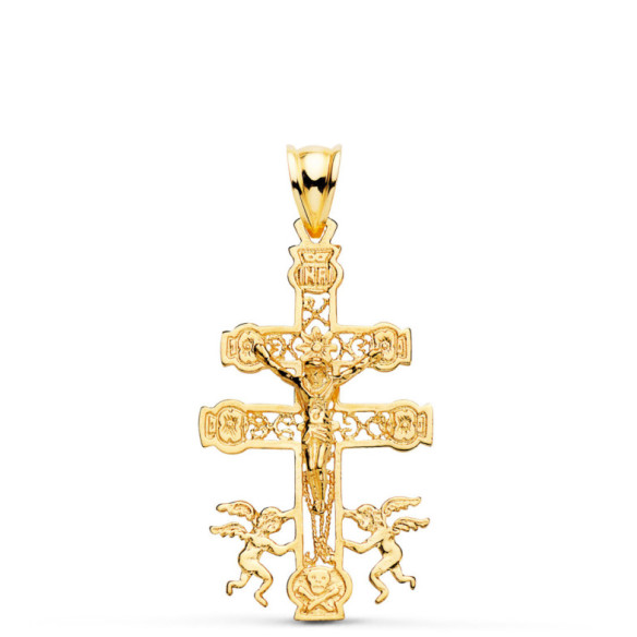 Cruz de Caravaca Oro Hombre 18K 35x20mm Grabado - Colgantes de Hombre