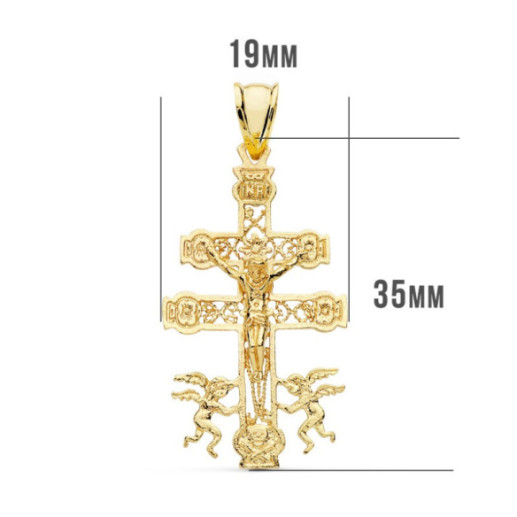 Cruz de Caravaca Oro Hombre 18K 35x20mm Grabado - Colgantes de Hombre 2