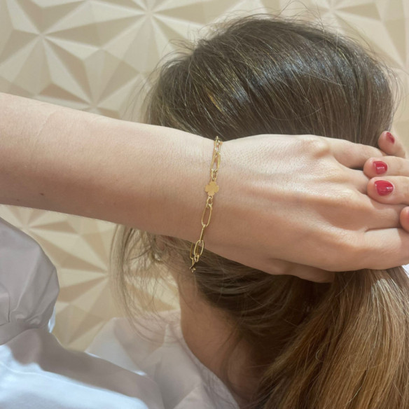 Pulsera Esclava Mujer Oro Amarillo Trebol - Bautismo y joyería de primera comunión