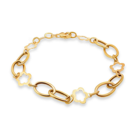 Pulsera Oro Amarillo Eslabones Flor Hueca - Pulseras de Oro Sin Piedras