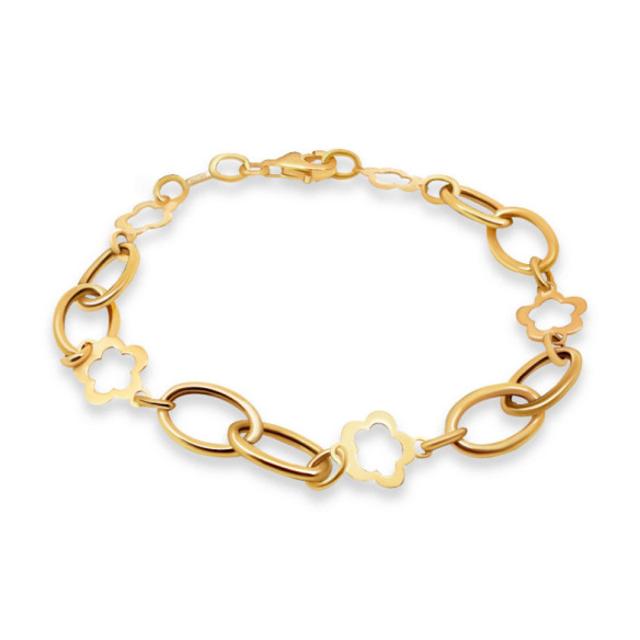 Pulsera Oro Amarillo Eslabones Flor Hueca - Bracelets dorés sans pierres