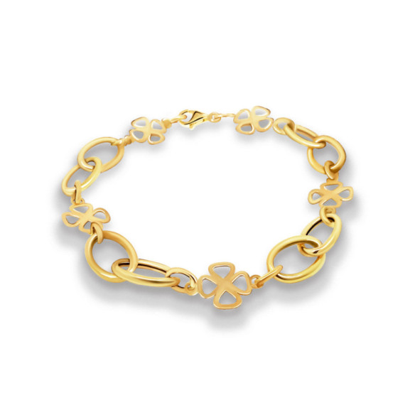 Yellow Gold Women's Slave Bracelet with 5 Clover Links - Golden bracelets without stones