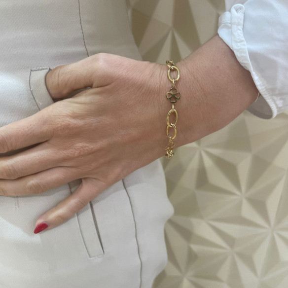 Yellow Gold Women's Slave Bracelet with 5 Clover Links - Golden bracelets without stones