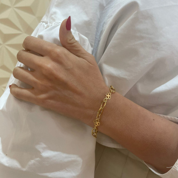 Pulsera Mujer Oro Amarillo Eslabones 5 Trébol Mujer - Braccialetti dorati senza pietre