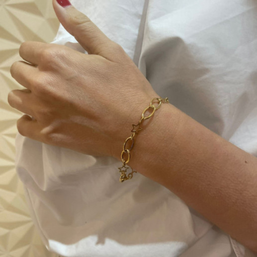 Pulsera Oro Amarillo Eslabones Estrella Hueca - Goldene Armbänder ohne Steine 2