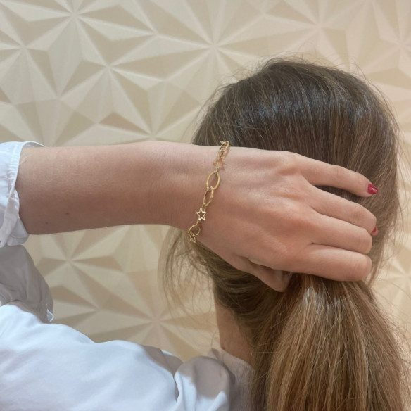 Pulsera Oro Amarillo Eslabones Estrella Hueca - Pulseras de Oro Sin Piedras