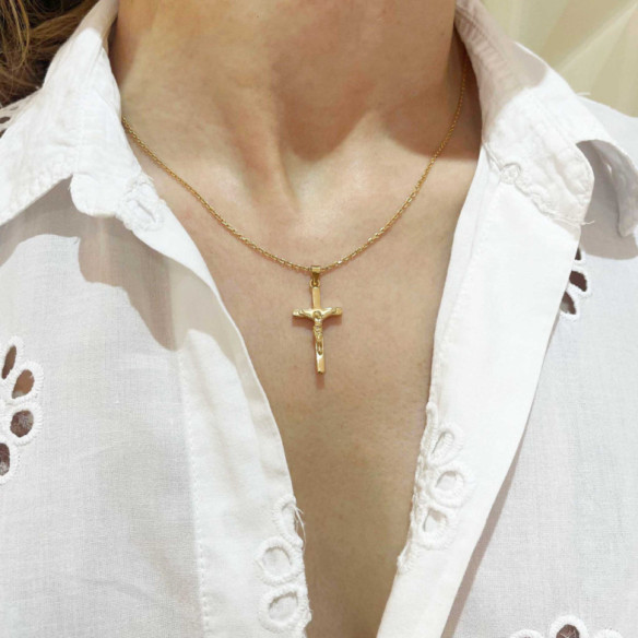 Cruz Oro Amarillo Cristo Tubo Cuadrado 25x15 - Cruces