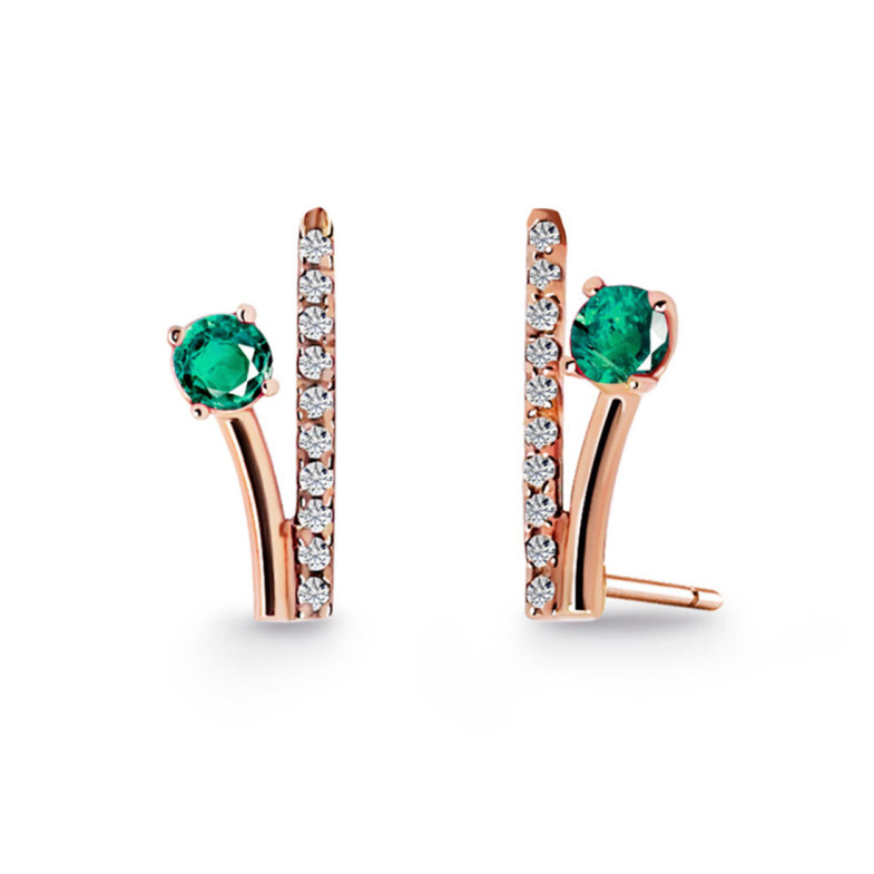 Pendientes Trepadores Rama Diamantes y Esmeraldas 0.40 Oro Rosa - Orecchini smeraldi