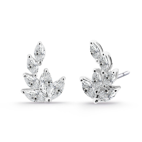 Pendientes Trepadores Oro Marquesa Flor 0.95 Ct - Pendientes Trepadores