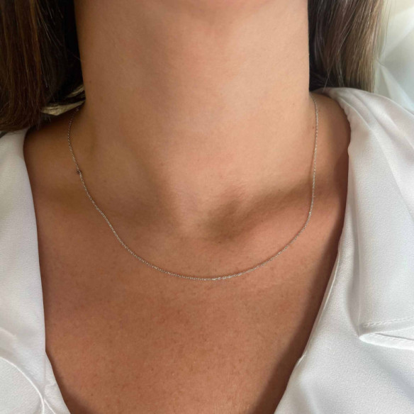 White Gold Chain 0.9mm Forced Oval Cut 18K Gold 45cm - Gold chains