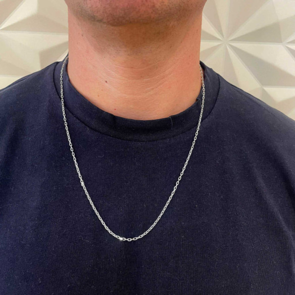 Cadena Oro Blanco 18k 60cm Forzada Oval Lapidada 2.1mm - Cadenas de Oro Hombre