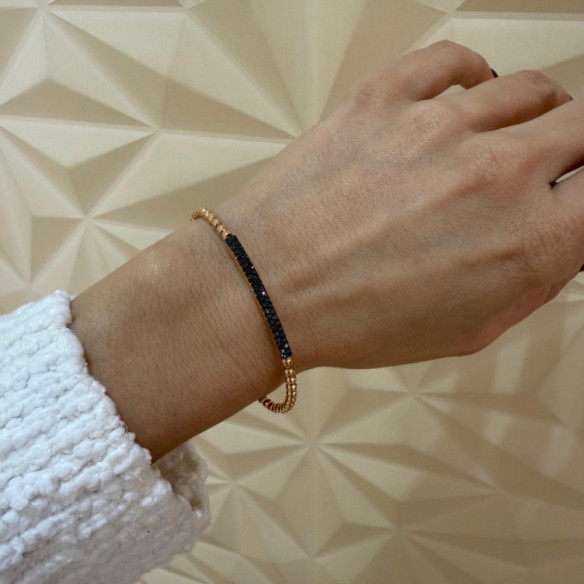 Pulsera Oro y Diamantes Negros Elástica Colette Barra - Brazaletes de Oro