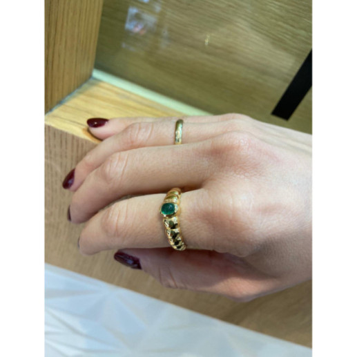 Anillo Oro Amarillo Esmeralda Cabujón New Vintage 533 - Anillos de Esmeralda