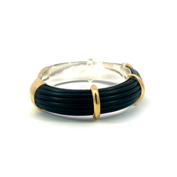 Pulsera Oro Caucho y Plata Unisex Bóveda 12mm - Braccialetti d'oro