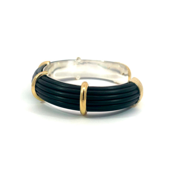 Pulsera Oro Caucho y Plata Unisex Bóveda 12mm - Brazaletes de Oro