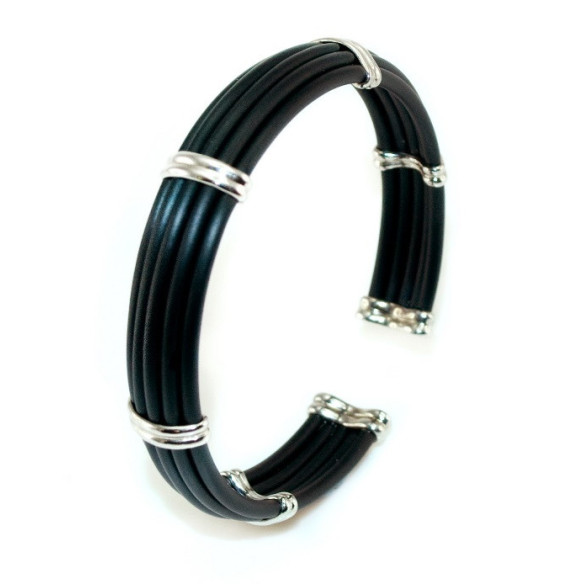 Bracciale in argento e Bobina di gomma Unisex doppio 12mm - Braccialetti d'argento