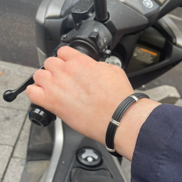Bracciale in argento e Bobina di gomma Unisex doppio 12mm - Braccialetti d'argento