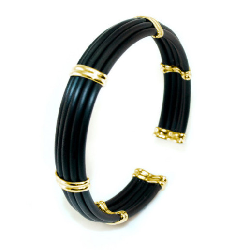 Pulsera Oro y Caucho Unisex Bóveda Gallón Doble 12mm - Bracelets d'or