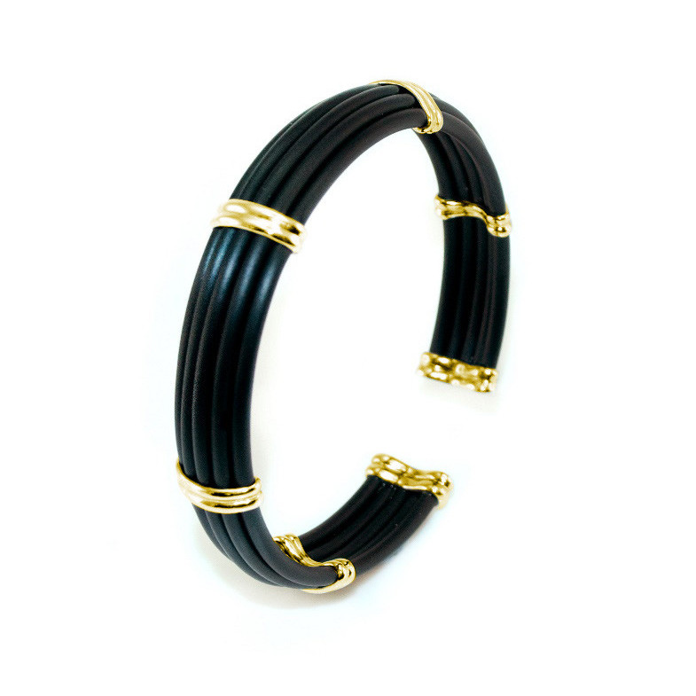 Pulsera Oro y Caucho Unisex Bóveda Gallón Doble 12mm - Brazaletes de Oro