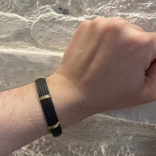 Pulsera Oro y Caucho Unisex Bóveda Gallón Doble 12mm - Pulseiras de ouro 2