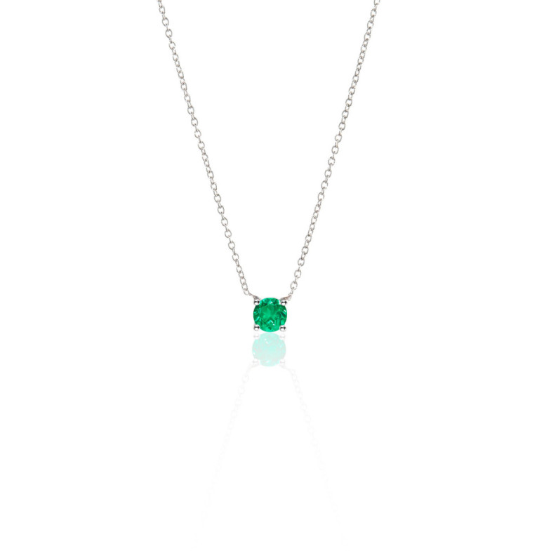 Emerald Pendant 0.20 KATHERINE White Gold and Chain - Green Stone Necklaces