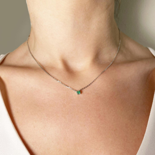 Colgante Esmeralda 0.20 Katherine Oro Blanco Y Cadena - Collares de Piedras Verdes 2