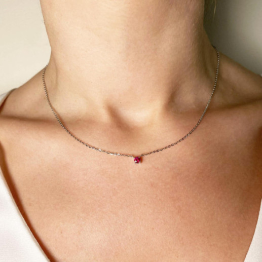 Colgante Rubí 0.20 Katherine Oro Blanco Y Cadena - Colliers en pierre rouges 2