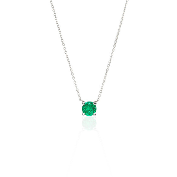 Colgante Esmeralda 0.50 Katherine Oro Blanco Y Cadena - Colares de pedra verde