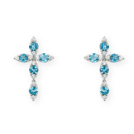 Pendientes Cruz - Boucles d'oreilles de pierres bleues
