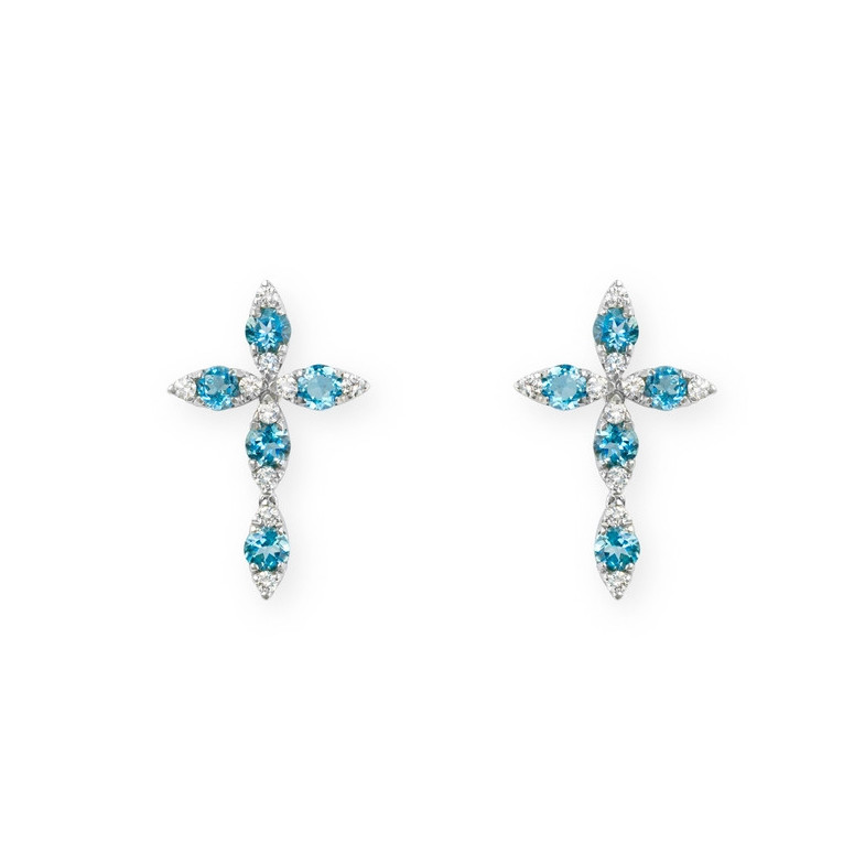 Pendientes Cruz - Boucles d'oreilles de pierres bleues