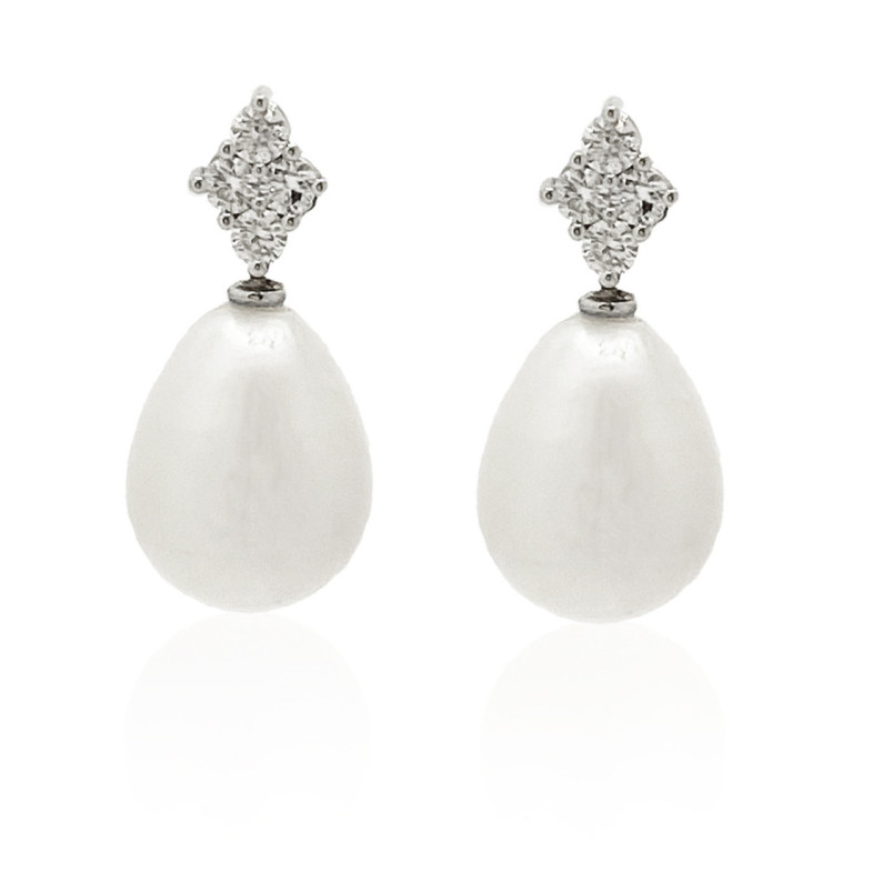 Pendientes Diamantes Y Perlas Rombo - Brincos de pérolas