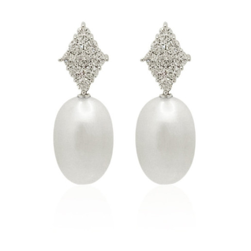 ROMBO Diamond and Pearl Earrings. - Pearl Earrings