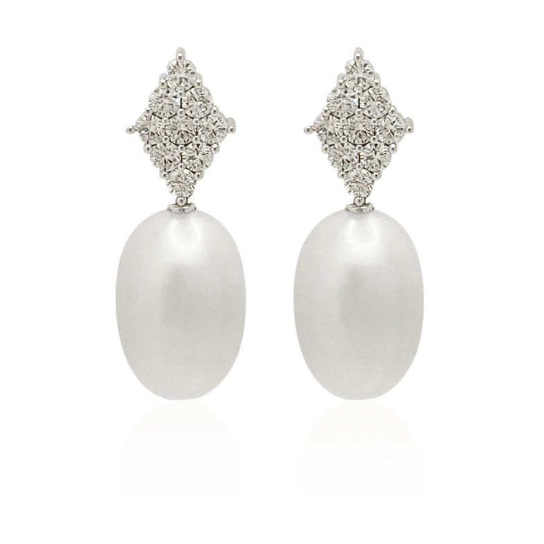 Pendientes Diamantes Y Perlas Rombo - Pendientes de Perlas