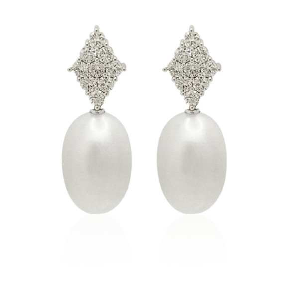 Pendientes Diamantes Y Perlas Rombo - Pendientes de Perlas