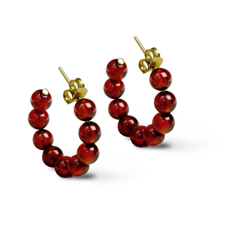 Pendientes Oro Hoop - Boucles d'oreilles de pierres rouges