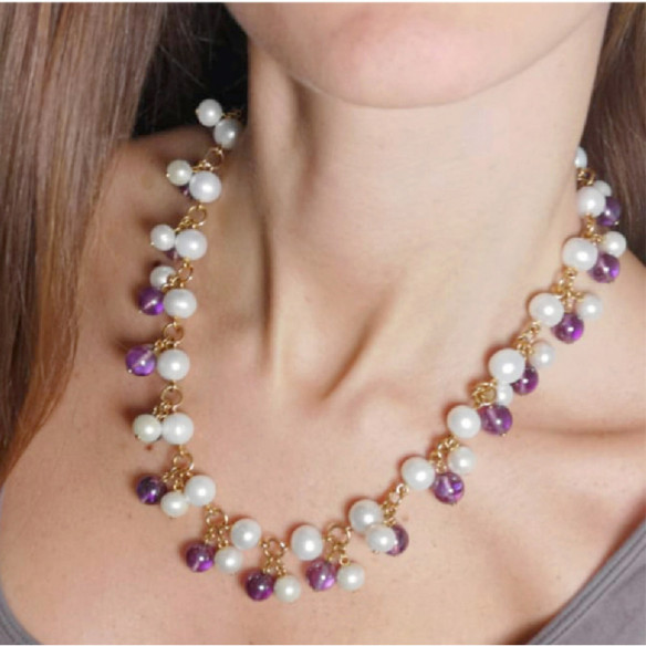 Collar Perlas Y Amatistas Pearls Lady - Collares Otras Piedras de Colores