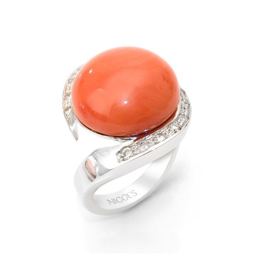 Anillo Coral Y Diamantes Espiral - LES ANNEAUX