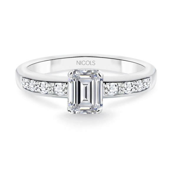 Anillo Minerva Talla Esmeralda Diamantes 0.85 - Talla Esmeralda