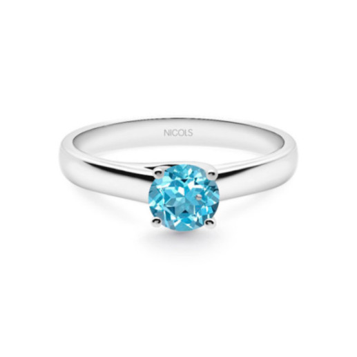 Anillo Solitario Megan Zircón Azul 0.20ct Oro Blanco (18K) - ANéIS