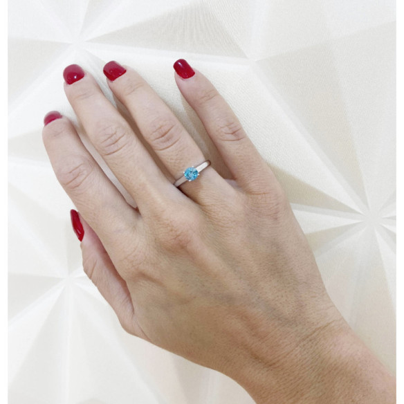 Einzelring Megan Zircon Blau 1.00ct Weißgold (18K) - Ringe andere Edelsteine