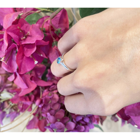 Anillo Solitario Megan Zircón Azul 1.00ct Oro Blanco (18K) - Bagues Autres pierres précieuses
