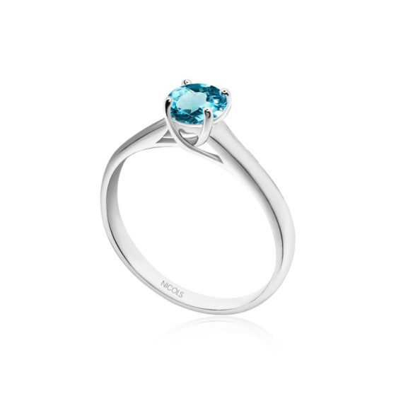 Anillo Solitario Megan Zircón Azul 1.00ct Oro Blanco (18K) - Anillos Otras Piedras Preciosas