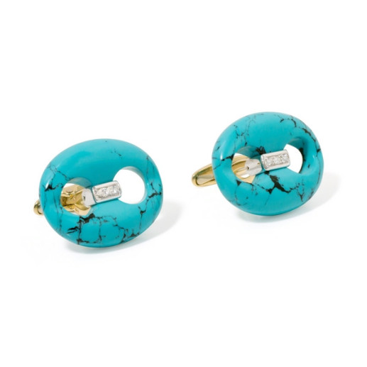 Gemelos  Diamantes Y Turquesa Calabrote - Gemelos de Boda