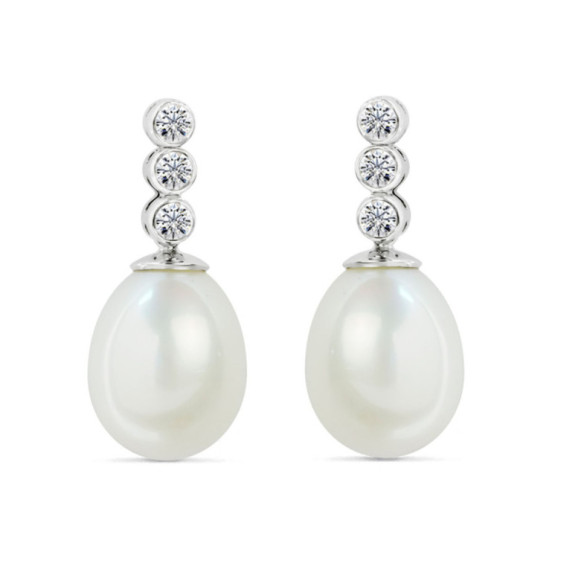 Pendientes Perla y Diamantes Novia Serenidad 0.50 - Perlenohrringe