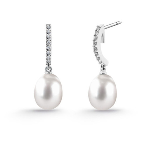 Pendientes Perla y Diamantes Novia Serenidad 0.15 - Brincos