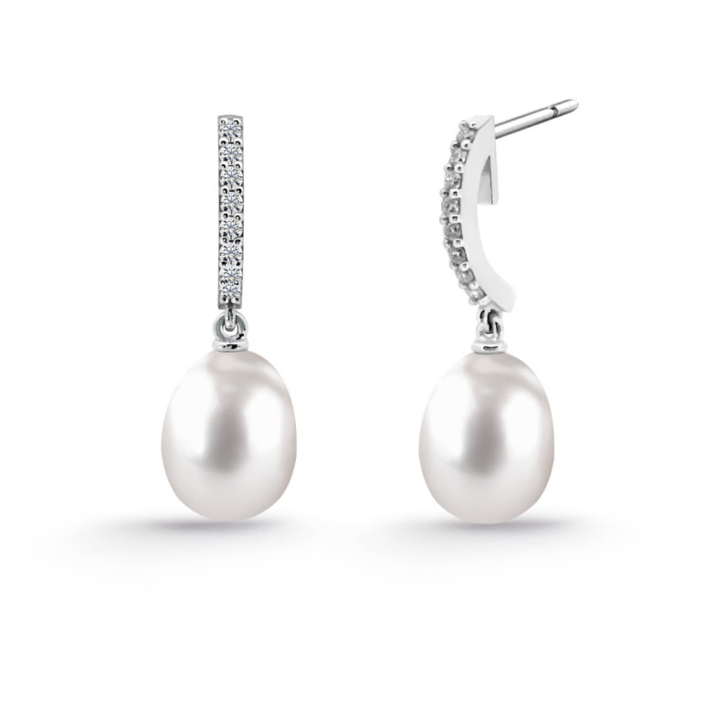 Pendientes Perla y Diamantes Novia Serenidad 0.15 - Brincos