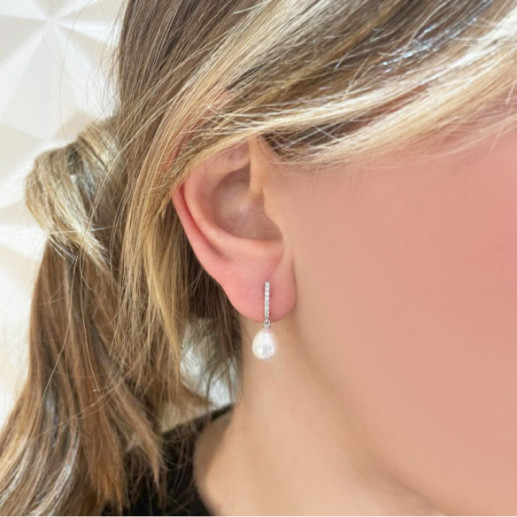 Pendientes Perla y Diamantes Novia Serenidad 0.15 - Brincos 2