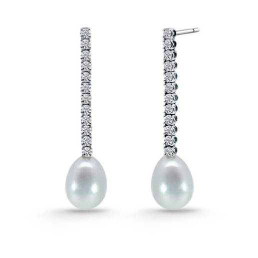 Pendientes Novia Diamantes y Perlas Serenidad Garras 0.45 Oro Blanco - Pendientes de Novia