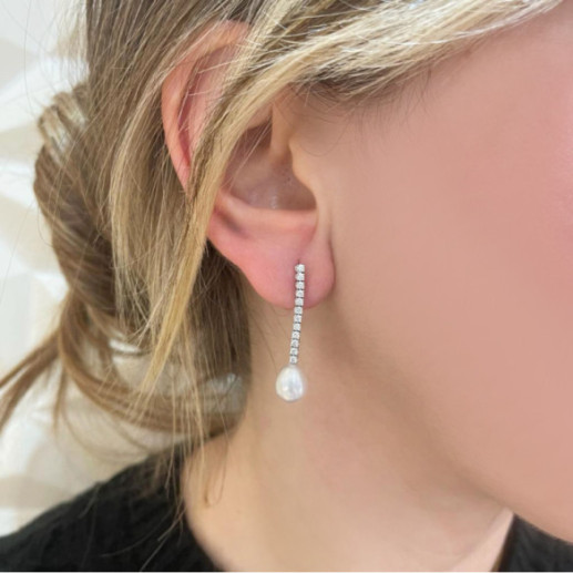 Pendientes Novia Diamantes y Perlas Serenidad Garras 0.45 Oro Blanco - Orecchini della sposa 2