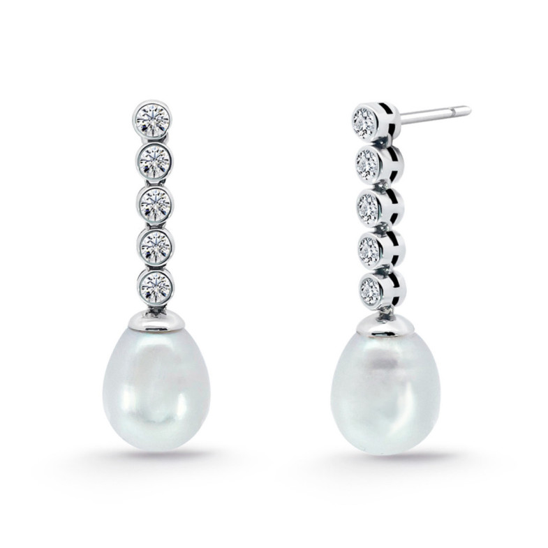 Pendientes de Compromiso Perla y Diamantes Serenidad Chatones 0.53 Oro Blanco - Pendientes de Perlas